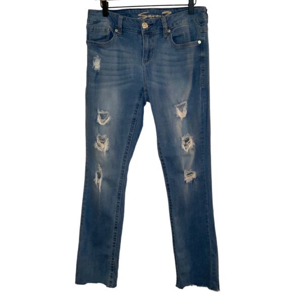 Seven7 Slim Straight Distressed Jeans - Picture 1 of 8